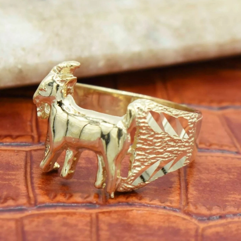 10K GOLD GOAT Diamond Cut Solid Ring  Mens SZ 10